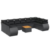 11-delige Loungeset met kussens poly rattan zwart - thumbnail