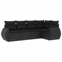 5-delige Loungeset met kussens poly rattan zwart - thumbnail