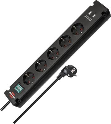 Brennenstuhl Bremounta stekkerdoos met USB 5-voudig zwart 3m H05VV-F 3G1,5 met schakelaar - 1150660315