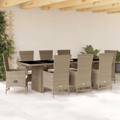 9-delige Tuinset met kussens poly rattan beige