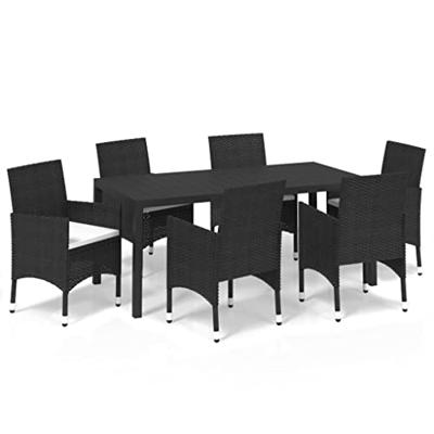 7-delige Tuinset met kussens poly rattan zwart - thumbnail