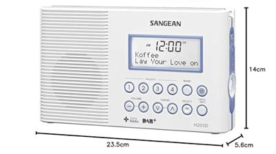 Sangean H203 Badradio DAB+, VHF (FM) Zaklamp, Waterdicht Wit