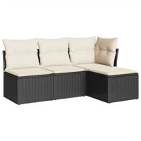 4-delige Loungeset met kussens poly rattan zwart - thumbnail