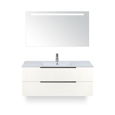 Seville Badmeubelset 120 cm - 2 laden Wit Hoogglans Edge - Wastafel Enjoy Enkel - met Sence Spiegel