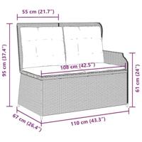 Tuinbankje verstelbaar met kussens poly rattan lichtgrijs - thumbnail