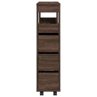 Badkamerkast smal met wielen bewerkt hout bruin eikenkleurig - thumbnail