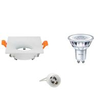 GU10 Inbouwspot Set - Mat Wit - Inbouw Vierkant - Philips - CorePro 827 36D - 3.5W - Warm Wit 2700K - 85mm - thumbnail