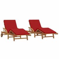 Ligstoel 2 pcs Rood 200 x 67 x 84cm Massief acaciahout - thumbnail