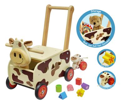 Loop/duwwagen koe, 2 kleuren hout