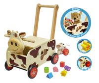 Loop/duwwagen koe, 2 kleuren hout - thumbnail