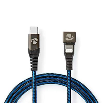 Nedis USB-kabel - Apple Lightning 8-Pin - USB Type-C ™ stekker - Vernikkeld - 1,00 m - rond - gevlochten/nylon - Zwart/Blauw - Verpakking met kijkvenster