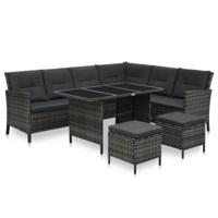 4-delige Loungeset met kussens poly rattan grijs - thumbnail