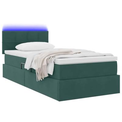Opbergbed met LED met matras Donkergroen 90 x 190 cm Fluweel