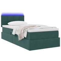 Opbergbed met LED met matras Donkergroen 90 x 190 cm Fluweel - thumbnail