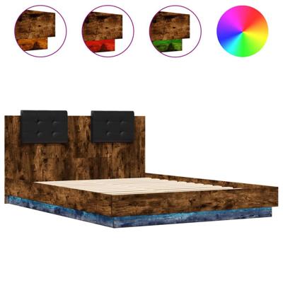 Bedframe met hoofdbord en LED gerookt eikenkleur 150x200 cm