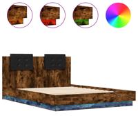 Bedframe met hoofdbord en LED gerookt eikenkleur 150x200 cm - thumbnail