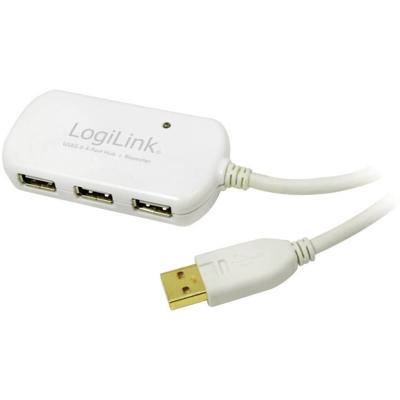 LogiLink UA0108 USB-kabel USB 2.0 USB-A stekker, USB-A bus 12.00 m Wit Vergulde steekcontacten, UL gecertificeerd