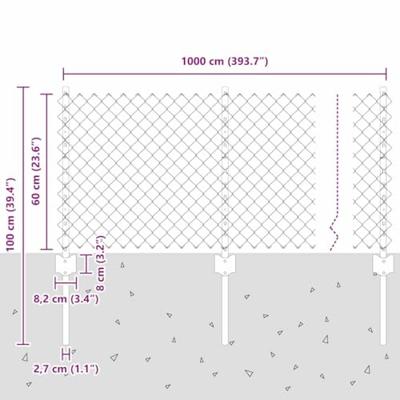 VidaXL Hek met paal zilver 0,6 x 10 m staal