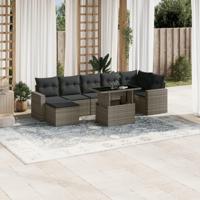 8-delige Loungeset met kussens poly rattan grijs - thumbnail