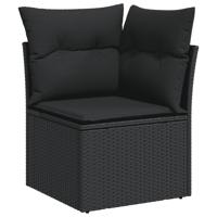 5-delige Loungeset met kussens poly rattan zwart - thumbnail
