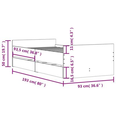 Bedframe met lades sonoma eikenkleurig 90x200 cm