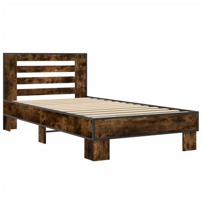Bedframe bewerkt hout metaal gerookt eikenkleurig 120x200 cm