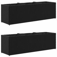 VidaXL Plantenbakken met 3 potten 2 st 105x30x32 cm poly rattan zwart - thumbnail