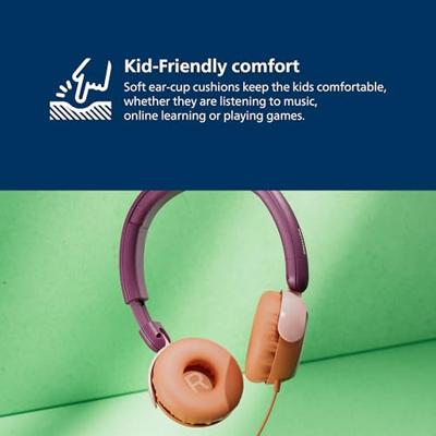 Philips TAK2000MP 2000-serie On Ear bedrade opvouwbare hoofdtelefoon voor kinderen - beperkt volume, Audio delen, 3,5 mm- en USB-C-kabel meegeleverd - Magenta Purper