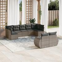9-delige Loungeset met kussens poly rattan grijs - thumbnail