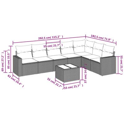 7-delige Loungeset met kussens poly rattan zwart - thumbnail