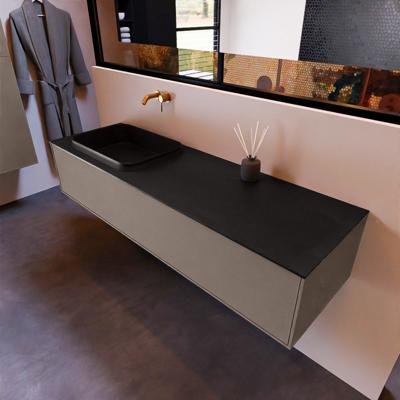 Badkamermeubelset Mondiaz Erin 150 cm met 1 Lade met RIDGE Wastafel Links Urban Zonder Kraangaten Greeploos Mat Smoke Badkamermeubelset Mondiaz Erin 150 cm met 1 Lade met RIDGE Wastafel Links Urban Zonder Kraangaten Greeploos Mat Smoke