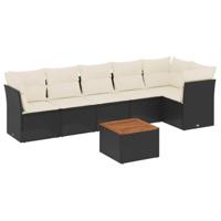 7-delige Loungeset met kussens poly rattan zwart - thumbnail