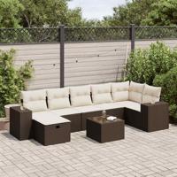 8-delige Loungeset met kussens poly rattan bruin - thumbnail