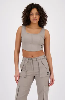 Black Bananas Zip Corset Top Dames Grijs - Maat XS - Kleur: Grijs | Soccerfanshop