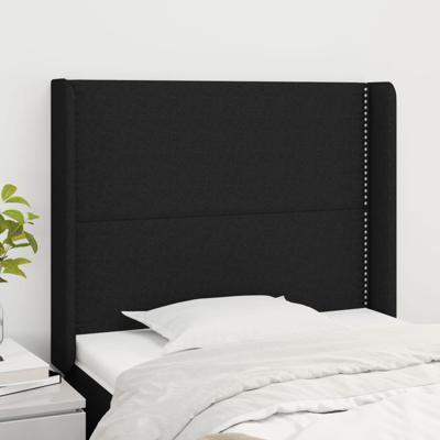 Hoofdbord met randen 183x16x118/128 cm stof zwart - thumbnail