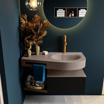 MONDIAZ RIVA 100cm badmeubel onderkast / planchet kleur Urban met 1 lade. Wastafel DULCET rechts 1 kraangat kleur Smoke.