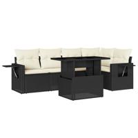 6-delige Loungeset met kussens poly rattan zwart - thumbnail