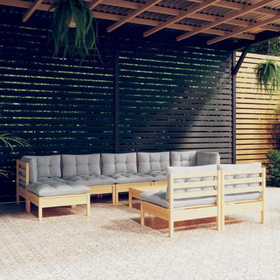 10-delige Loungeset met grijze kussens grenenhout