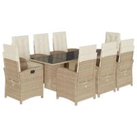 9-delige Tuinset met kussens poly rattan beige - thumbnail