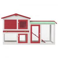 VidaXL Konijnenhok voor buiten groot 145x45x84 cm hout rood en wit - thumbnail