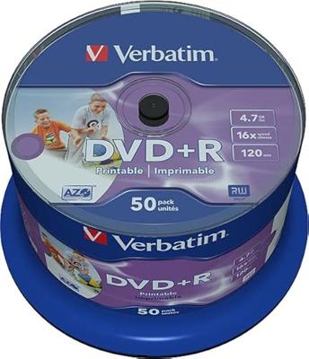 Verbatim DVD + R 4.7GB - 16x brandsnelheid, bedrukbaar, 50 Pack Spindle