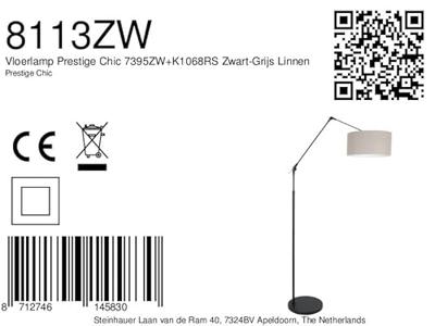 Steinhauer Vloer LeeslampPrestige Chic zwart met 40cm taupe lampenkap - 8113ZW