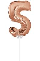 Folieballon Cijfer &apos;5&apos; Rose Goud 40cm met stokje - thumbnail