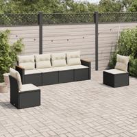 7-delige Loungeset met kussens poly rattan zwart - thumbnail