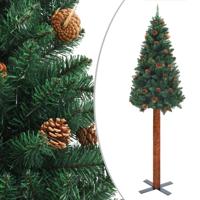 Kerstboom met echt hout en dennenappels smal 150 cm PVC groen - thumbnail