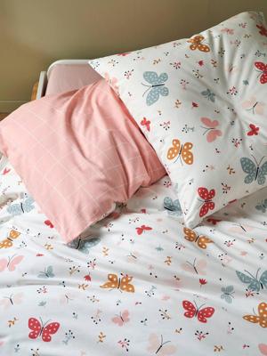 Set dekbedovertrek + kussensloop voor kinderen VLINDERS Basics roze