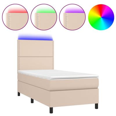 Boxspring met matras en LED kunstleer cappuccinokleur 90x200 cm - thumbnail