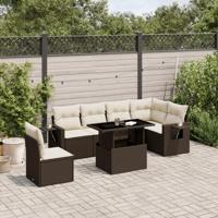 7-delige Loungeset met kussens poly rattan bruin - thumbnail