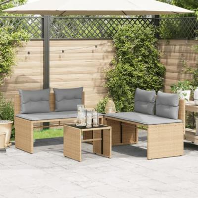 4-delige Loungeset met kussens poly rattan beige 4-delige Loungeset met kussens poly rattan beige