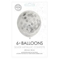 Globos Confetti ballonnen papieren confetti metallic zilve 30cm, 6st. - thumbnail